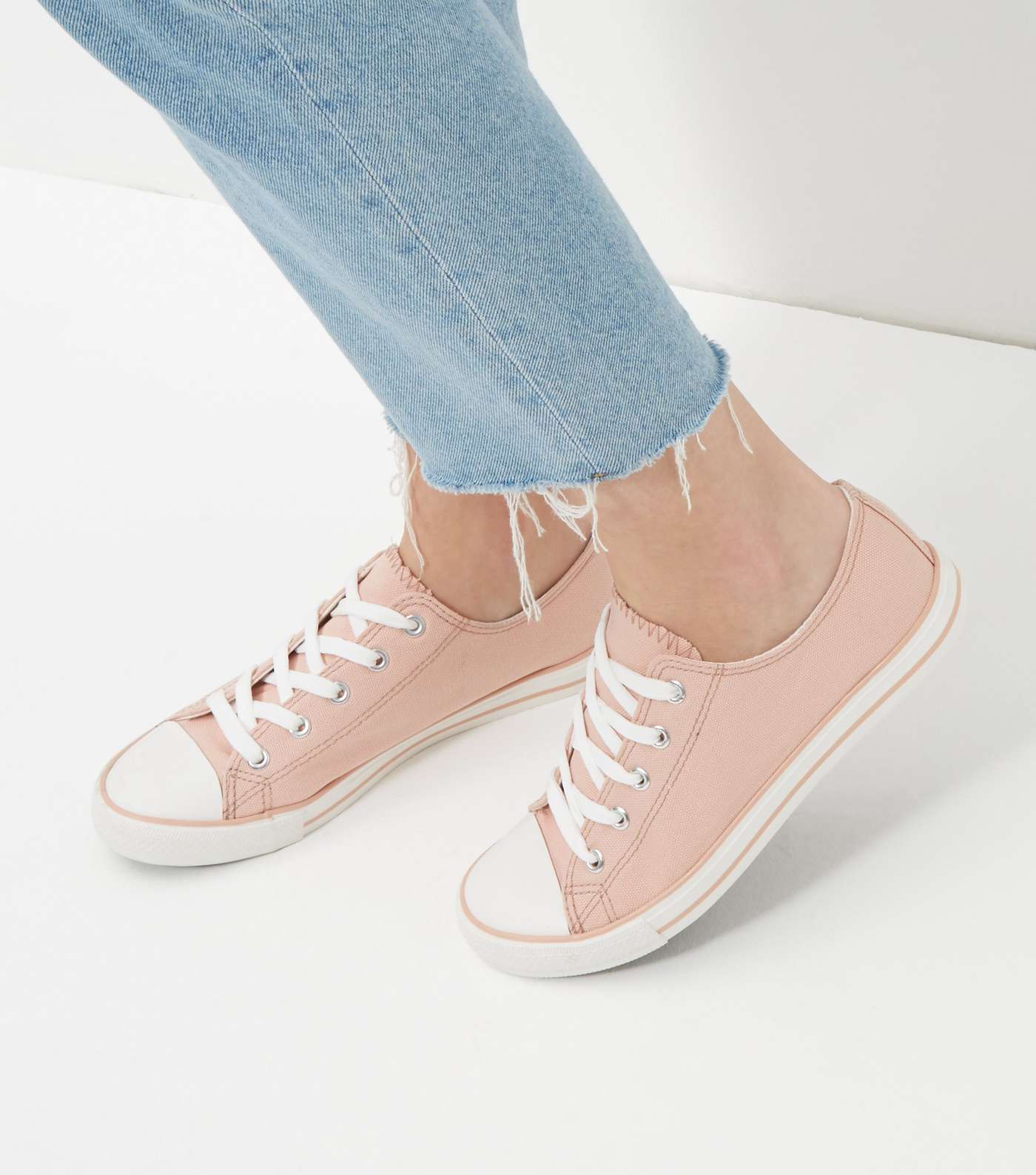 Mid Pink Lace Up Stripe Sole Plimsolls  Image 5