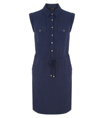 navy sleeveless shirt dress