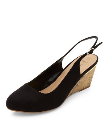 wide fit black sling back shoes