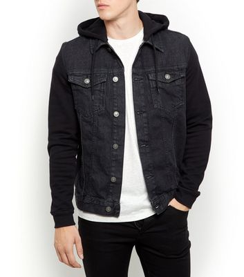 mens hooded denim jacket black