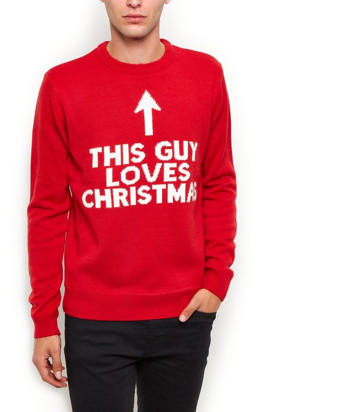 Roter Pullover This Guy Loves Christmas New Look