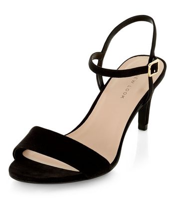 Black Ankle Strap Mid Heels | New Look