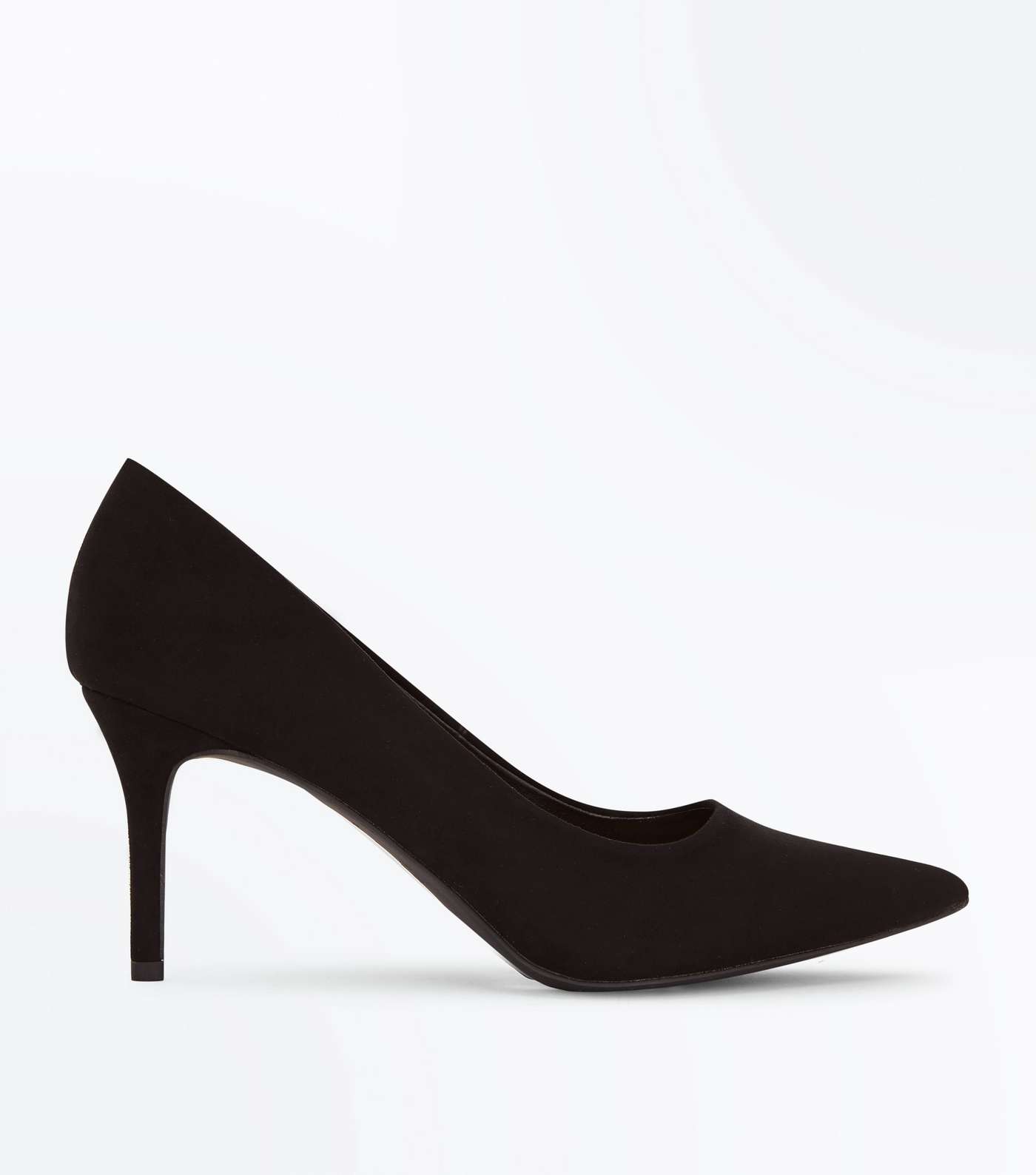Black Suedette Mid Heel Pointed Court Shoes