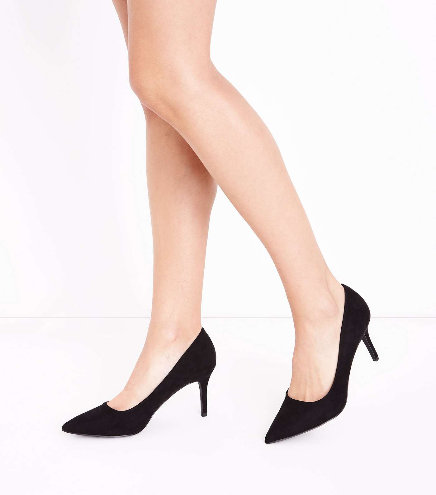 Black Suedette Mid Heel Pointed Court Shoes Image 3