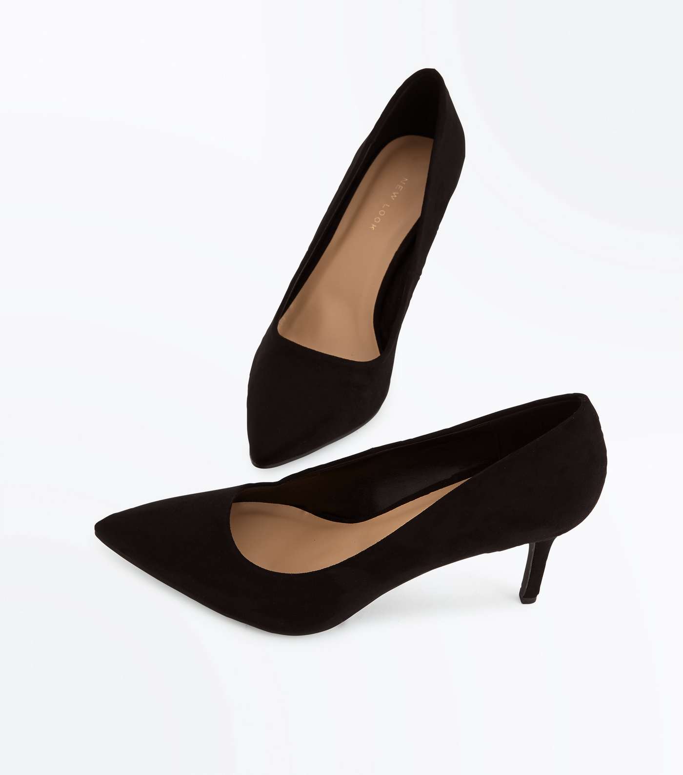 Black Suedette Mid Heel Pointed Court Shoes Image 5