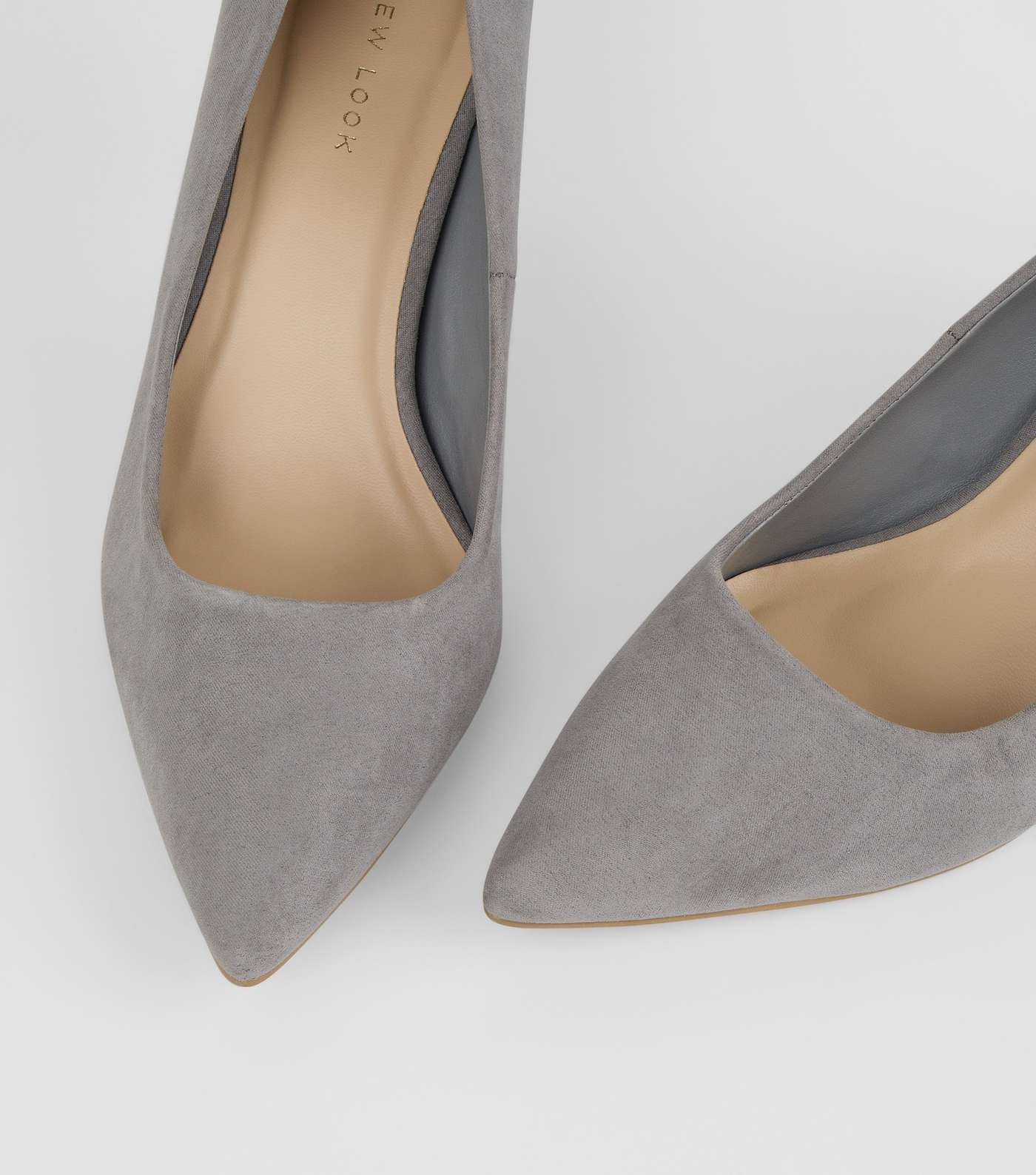 Grey Suedette Mid Heel Pointed Court Shoes Image 4