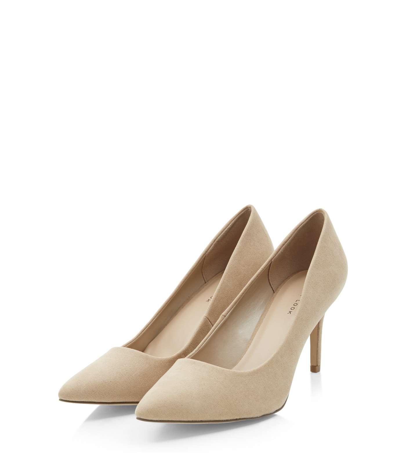 Stone Suedette Mid Heel Pointed Court Shoes Image 3