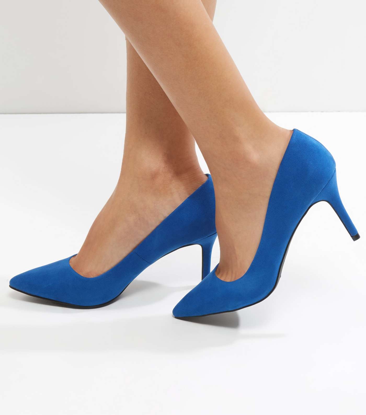 Blue Suedette Mid Heel Pointed Court Shoes