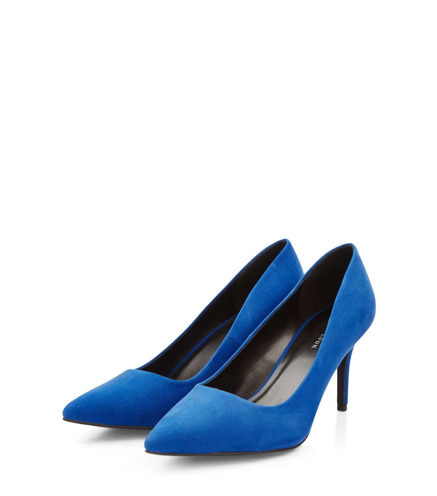 Blue Suedette Mid Heel Pointed Court Shoes Image 3