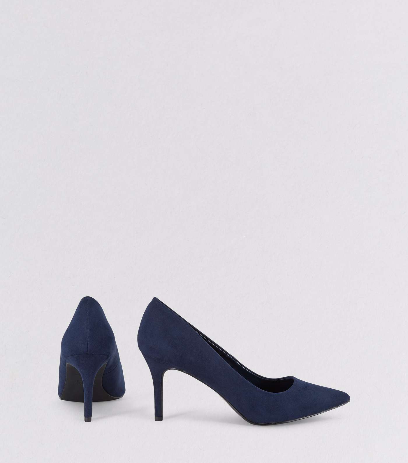 Navy Suedette Mid Heel Pointed Court Shoes Image 4