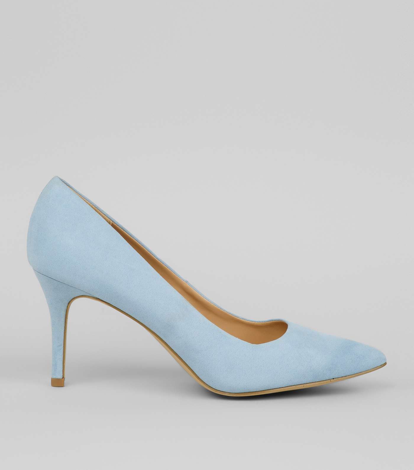 Pale Blue Suedette Mid Heel Pointed Court Shoes