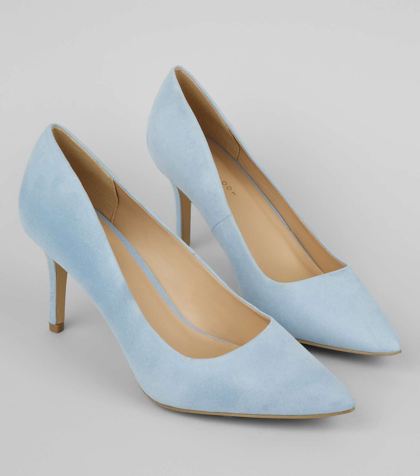 Pale Blue Suedette Mid Heel Pointed Court Shoes Image 5