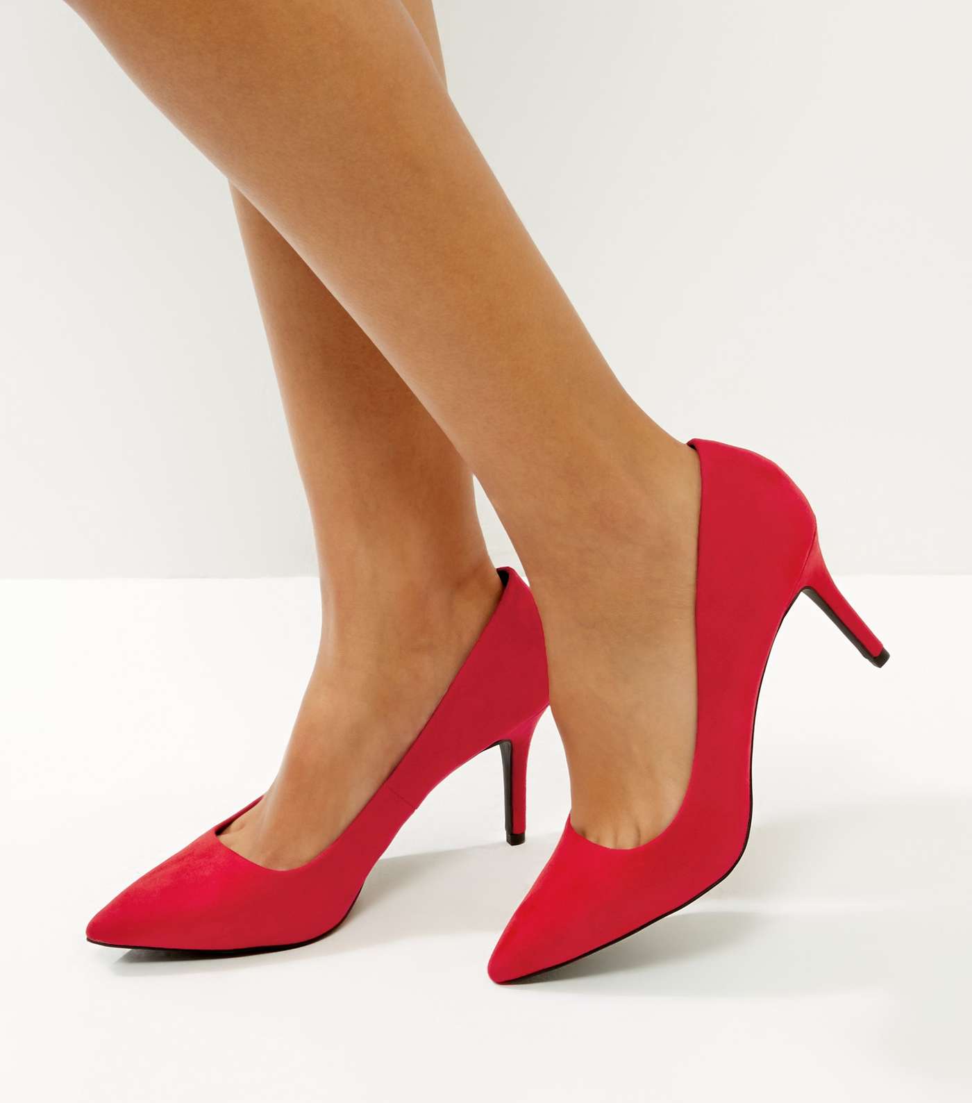 Red Suedette Mid Heel Pointed Court Shoes
