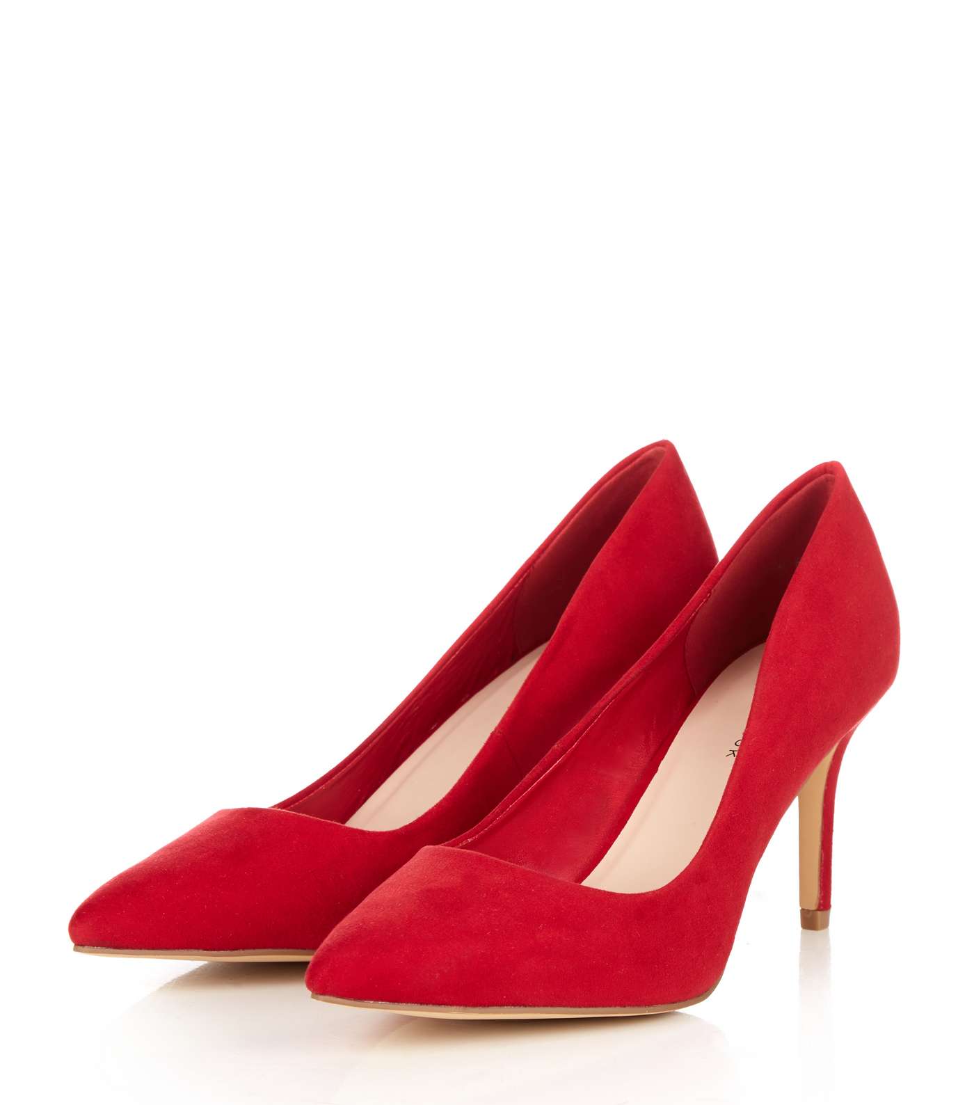 Red Suedette Mid Heel Pointed Court Shoes Image 3
