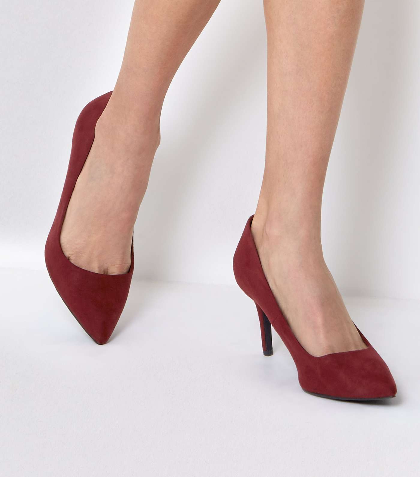 Burgundy Suedette Mid Heel Pointed Court Shoes