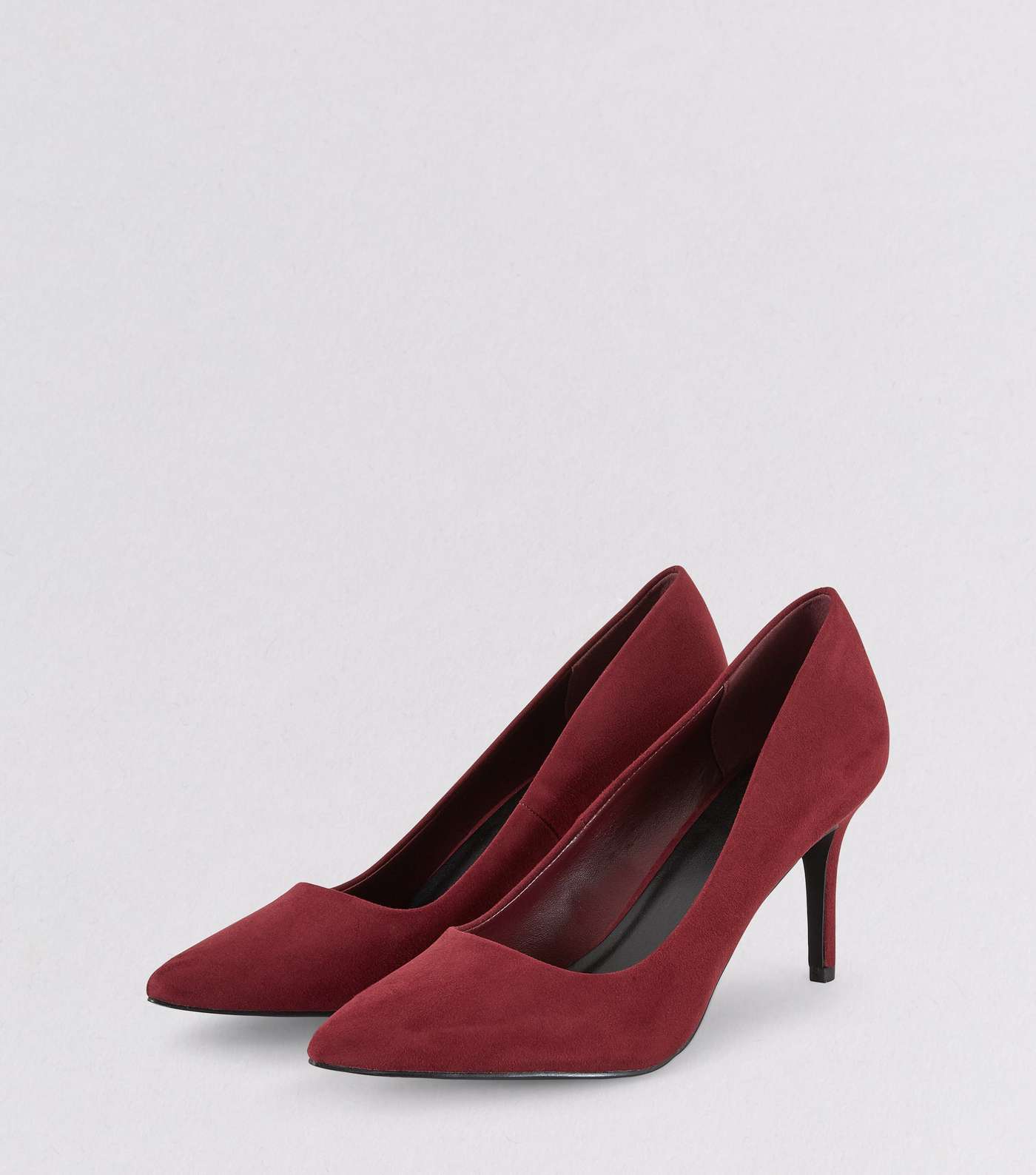 Burgundy Suedette Mid Heel Pointed Court Shoes Image 3