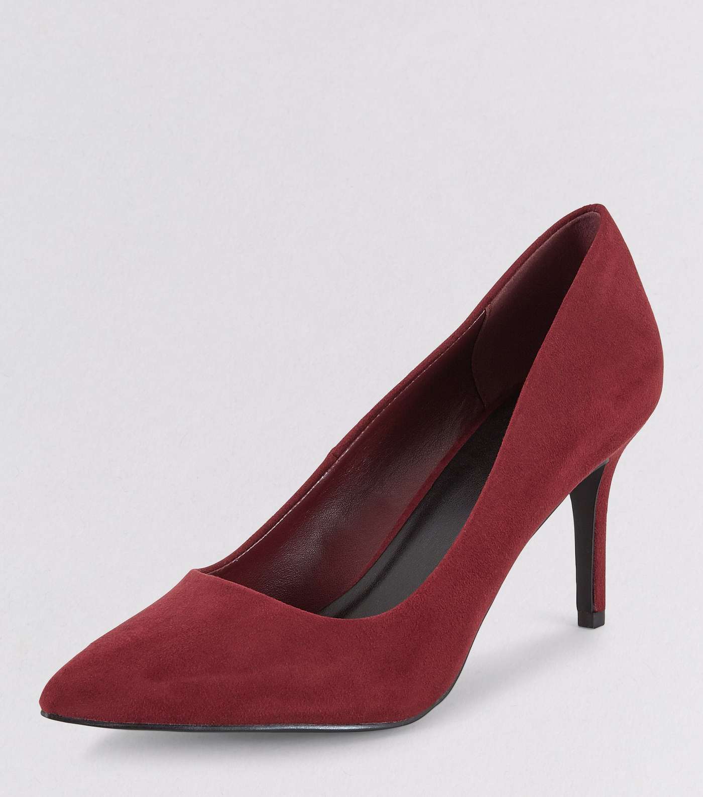 Burgundy Suedette Mid Heel Pointed Court Shoes Image 5