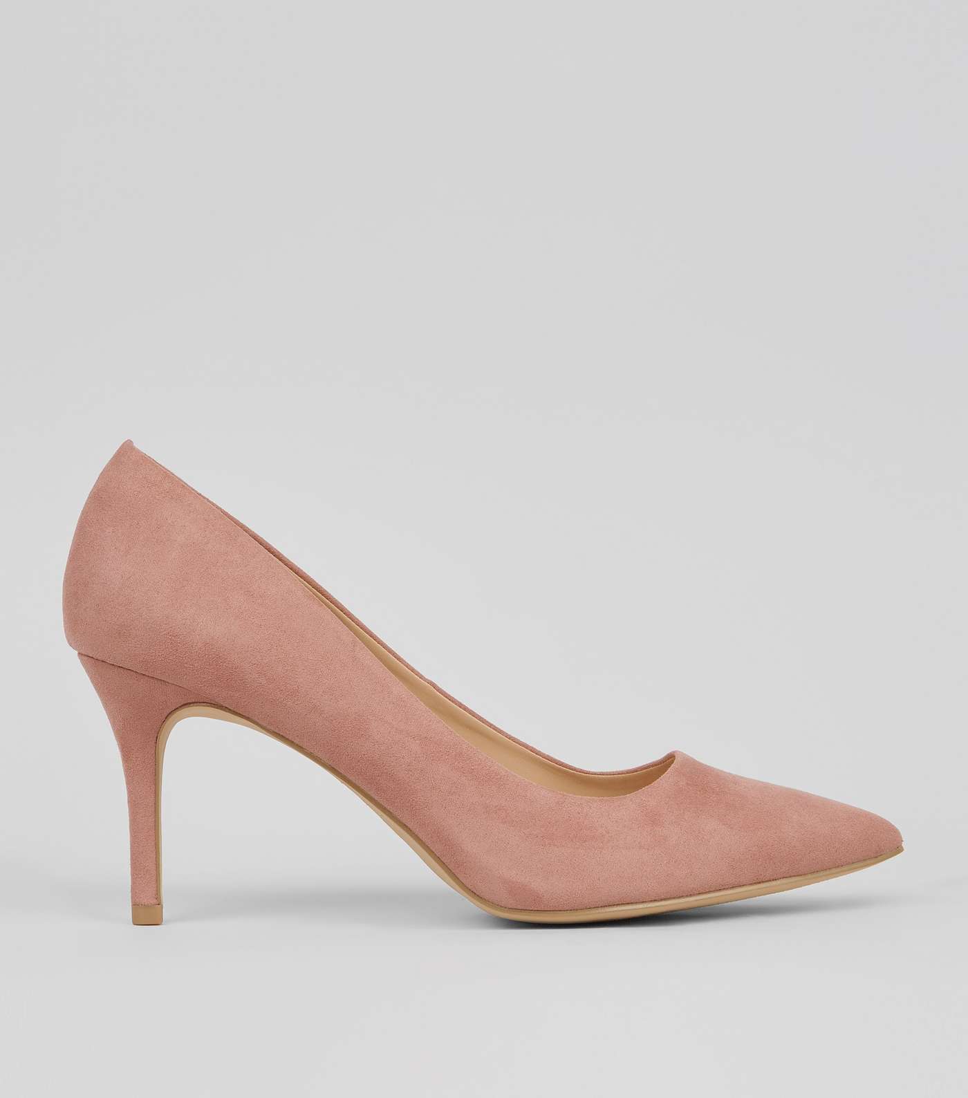 Pink Suedette Mid Heel Pointed Court Shoes