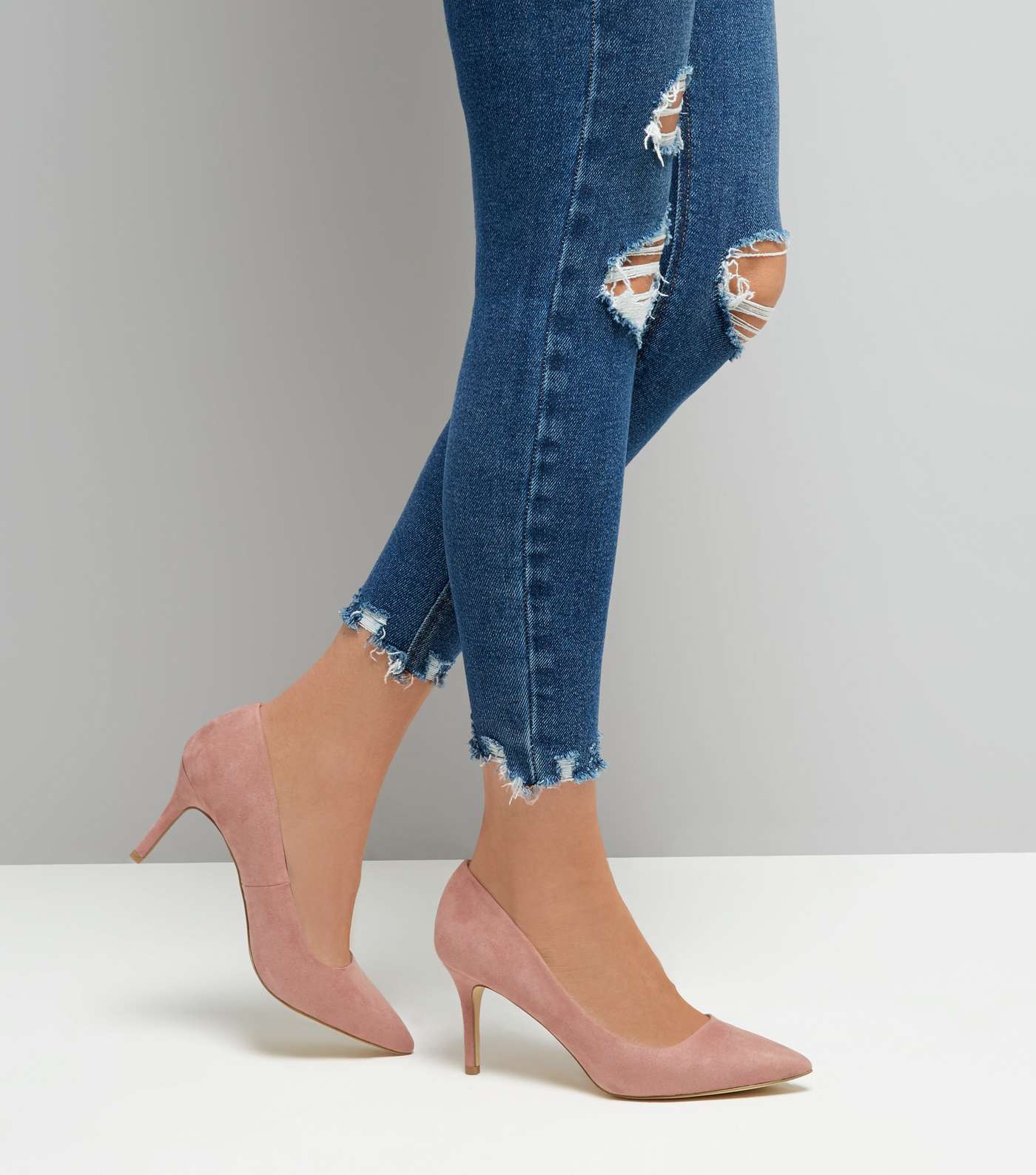 Pink Suedette Mid Heel Pointed Court Shoes Image 3