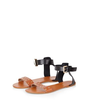 Braune Ledersandalen Mit Osen New Look