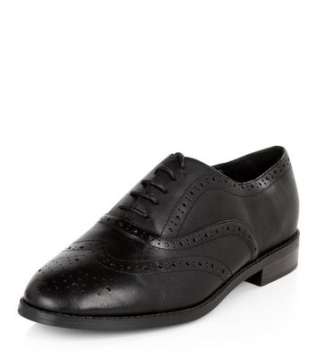 Wide Fit Black Leather Brogues | New Look