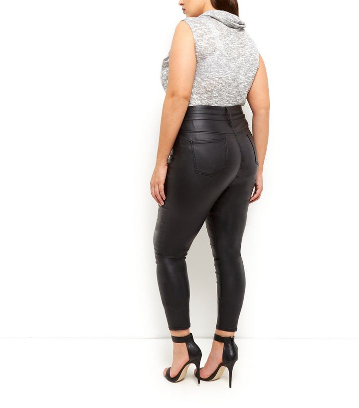 Plus Size Black Coated High Waisted Skinny Jeans New Look Free shipping on all orders over $50! new look