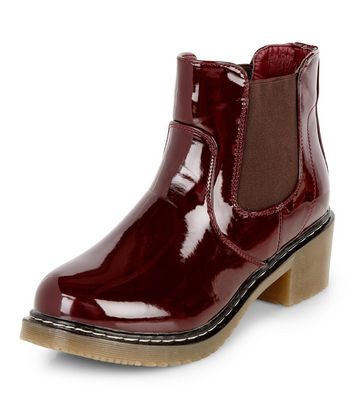 Burgundy Patent Chunky Chelsea Boots 