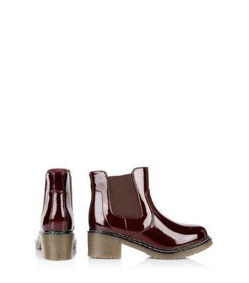 burgundy patent chelsea boots