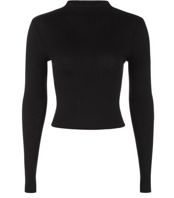 ribbed high neck long sleeve top