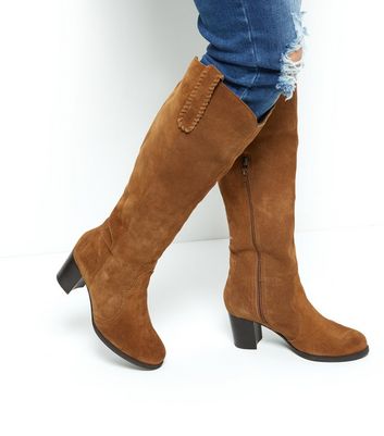 tan leather knee high block heel boots