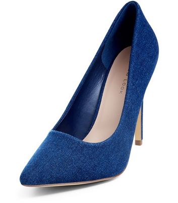Blue Denim Pointed Court Shoes | New Look