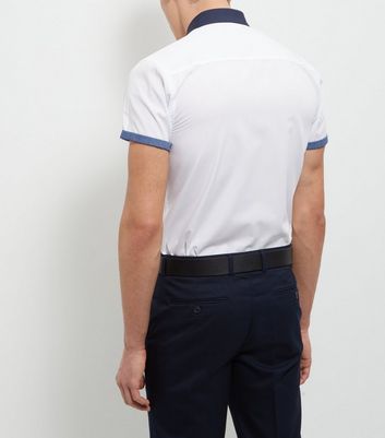 White Contrast Trim Short Sleeve Shirt New Look