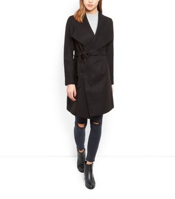 black wrap tie coat