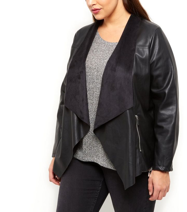 Plus Size Black Leather Look Waterfall Jacket Add To Saved Items Remove From