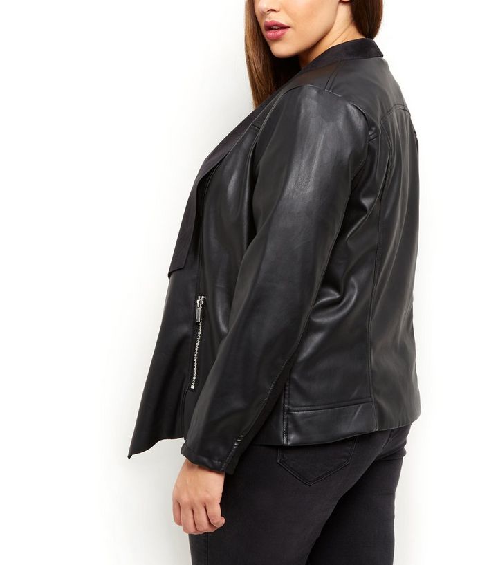 Plus Size Black Leather Look Waterfall Jacket Add To Saved Items Remove From