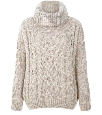 Stone Premium Cable Knit Roll Neck 