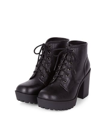 chunky high heel lace up boots