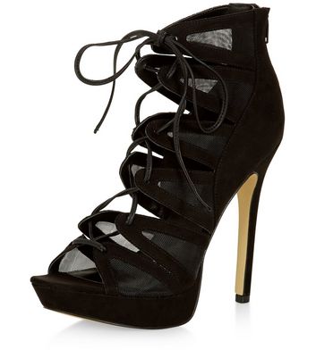 black lace tie up heels