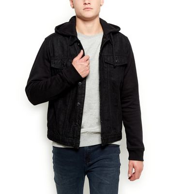 black hooded jean jacket mens