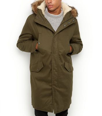 khaki faux fur trim hooded parka