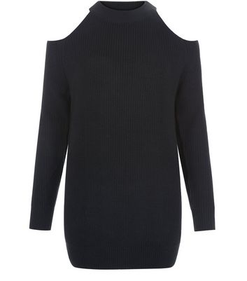 Black Ribbed Cold Shoulder Jumper | New 