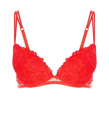 Red Lace Mesh Push Up Bra | New Look