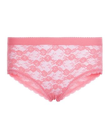 Mid Pink Floral Lace Short Briefs | New Look