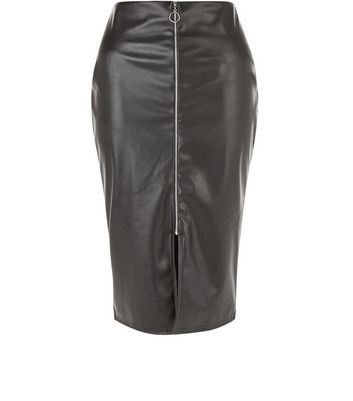 black leather pencil skirt with zip