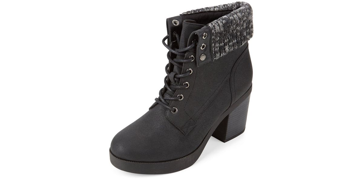 black lace up knitted ankle boots
