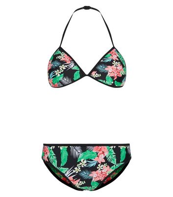 tropical print bikini set