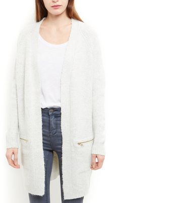 Light Grey Yarn Zip Pocket Cardigan Light Grey Yarn Zip Pocket Cardigan