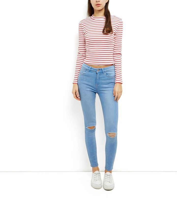 Light Blue Ripped Knee Skinny Jeans New Look