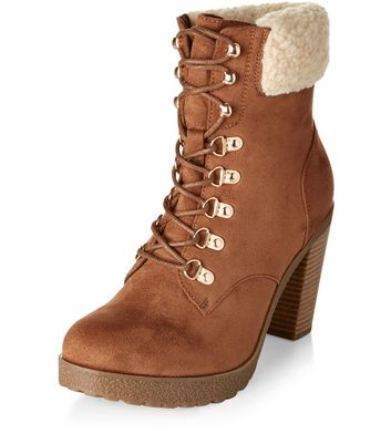 tan lace up heeled boots