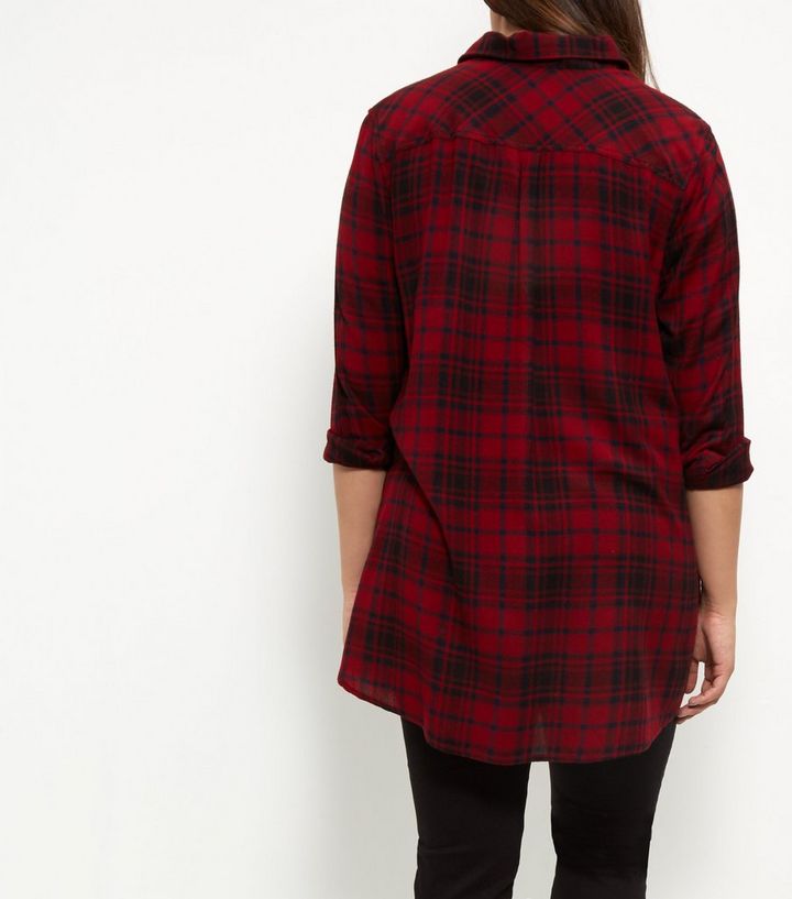 Plus Size Red Check Longline Shirt New Look